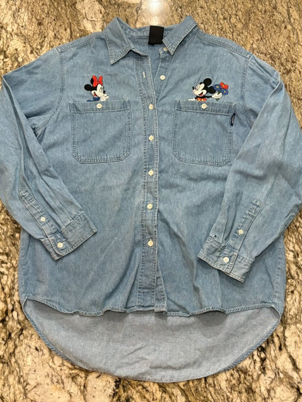 Disney Denim Button-Down Shirt with Minnie & Mickey Embroidery